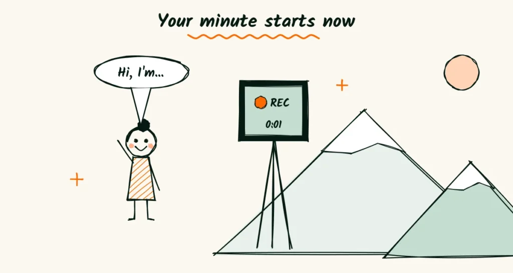 Hit record on your intro video A photographer waving hi at a phone on a tripod in the mountains, with an orange record dot and REC on the screen