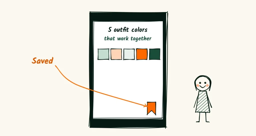 A helpful post parents save A doodle of a phone showing a saved post with five color swatches and a bookmark icon