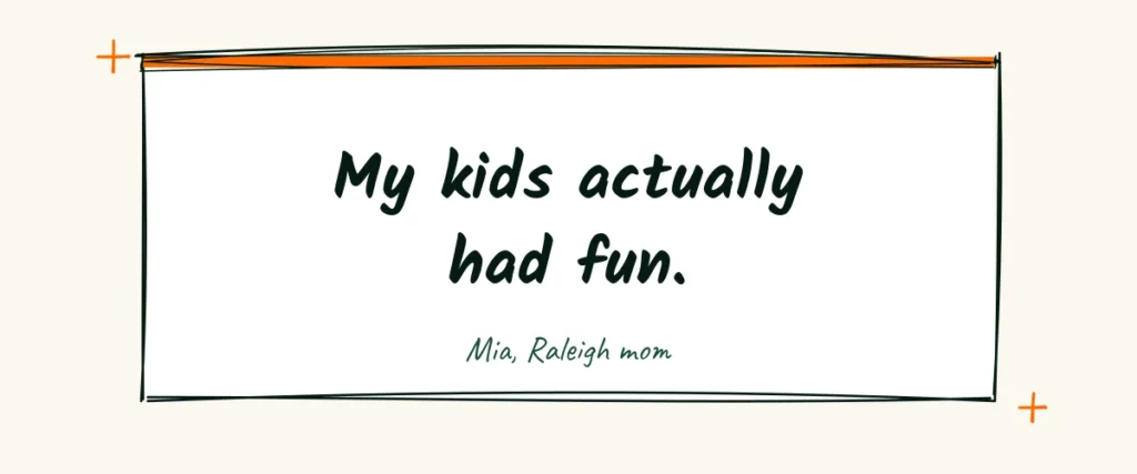 A doodle of a text card on a screen with a parent quote that says my kids actually had fun