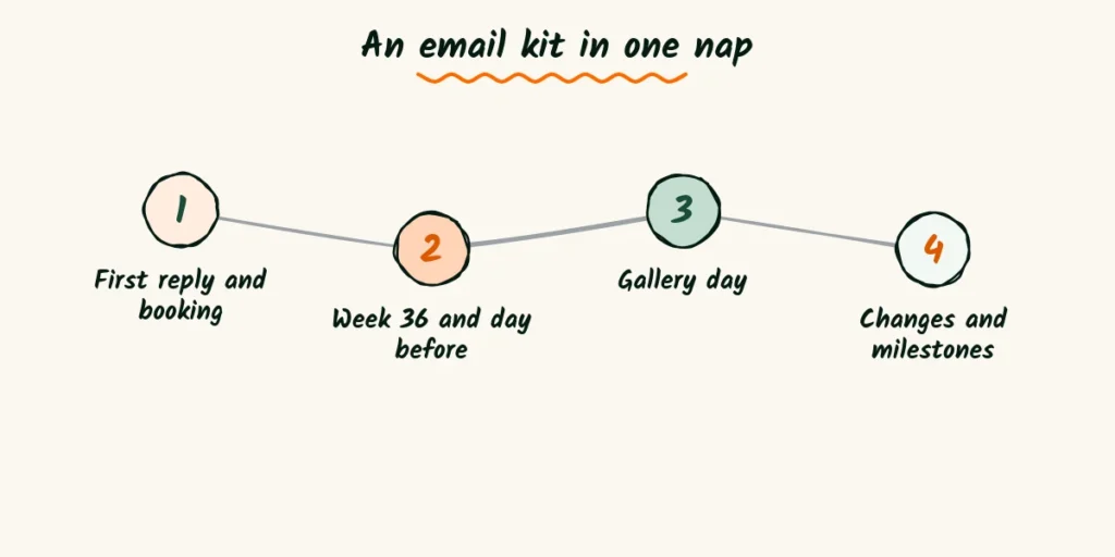 An email kit in one nap Four doodle steps for building a newborn email kit, from the first reply to the milestone reminders