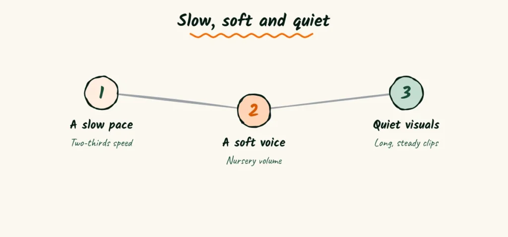 Slow, soft and quiet Three doodle steps for a newborn video, a slow pace, a soft voice and quiet visuals