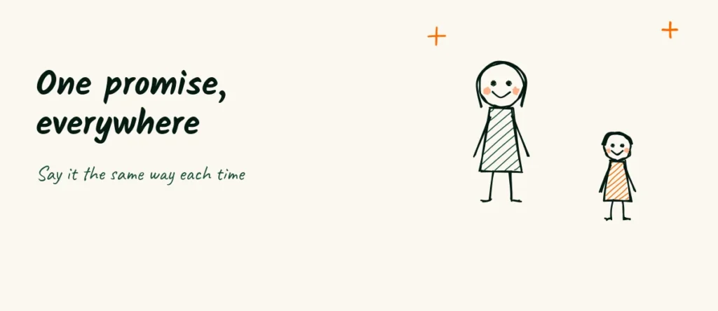 One promise, everywhere A doodle that says one promise, everywhere, with a smiling photographer and a small friend pointing to the same sentence
