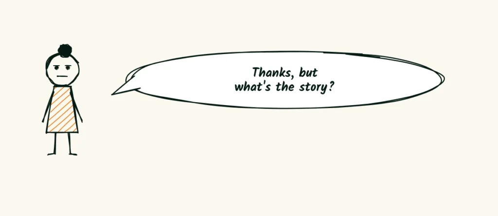 Thanks, but what's the story? A doodle photographer reading an editor's short reply that says thanks, but what's the story, with a puzzled face